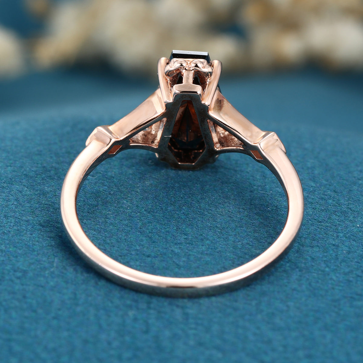 Coffin cut Black Onyx Solid Gold Engagement Ring