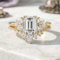 1.0CT~5.0CT Emerald cut Lab grown Diamond Cluster Engagement Ring Set
