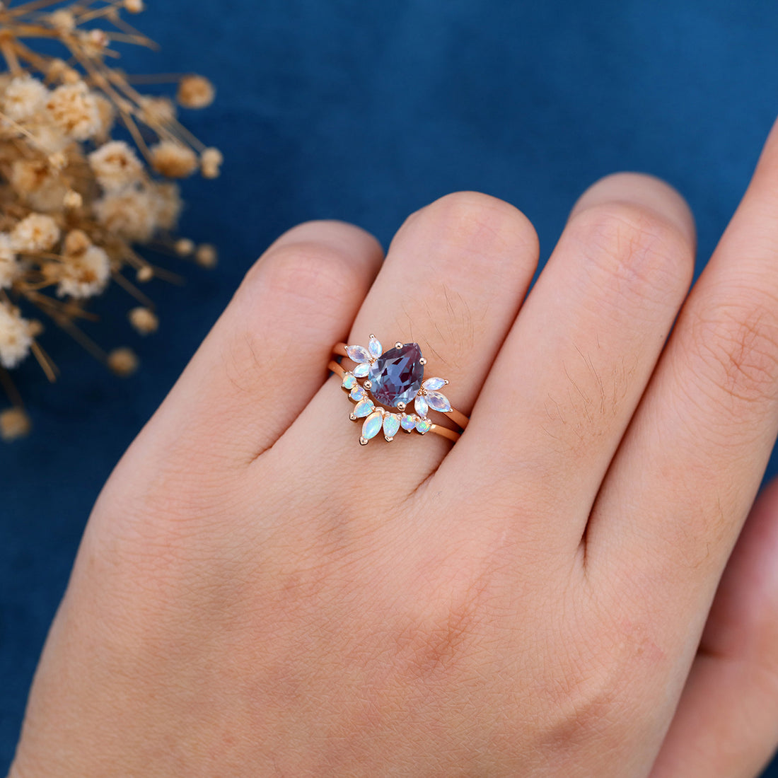 Pear Cut Lab Alexandrite Ring set