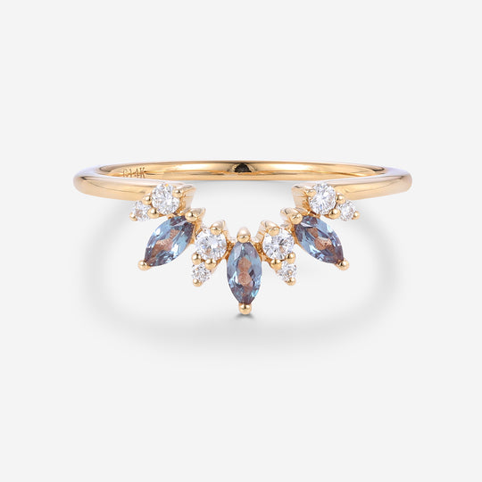Marquise cut Alexandrite | half eternity Diamond Curved Wedding Band Ring