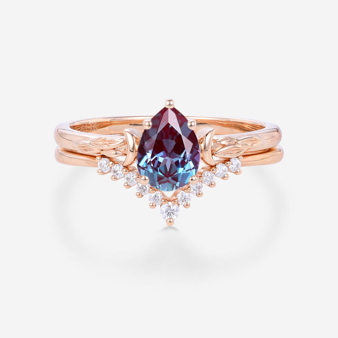 Pear cut Lab Alexandrite | Diamond Engagement Ring Bridal Set