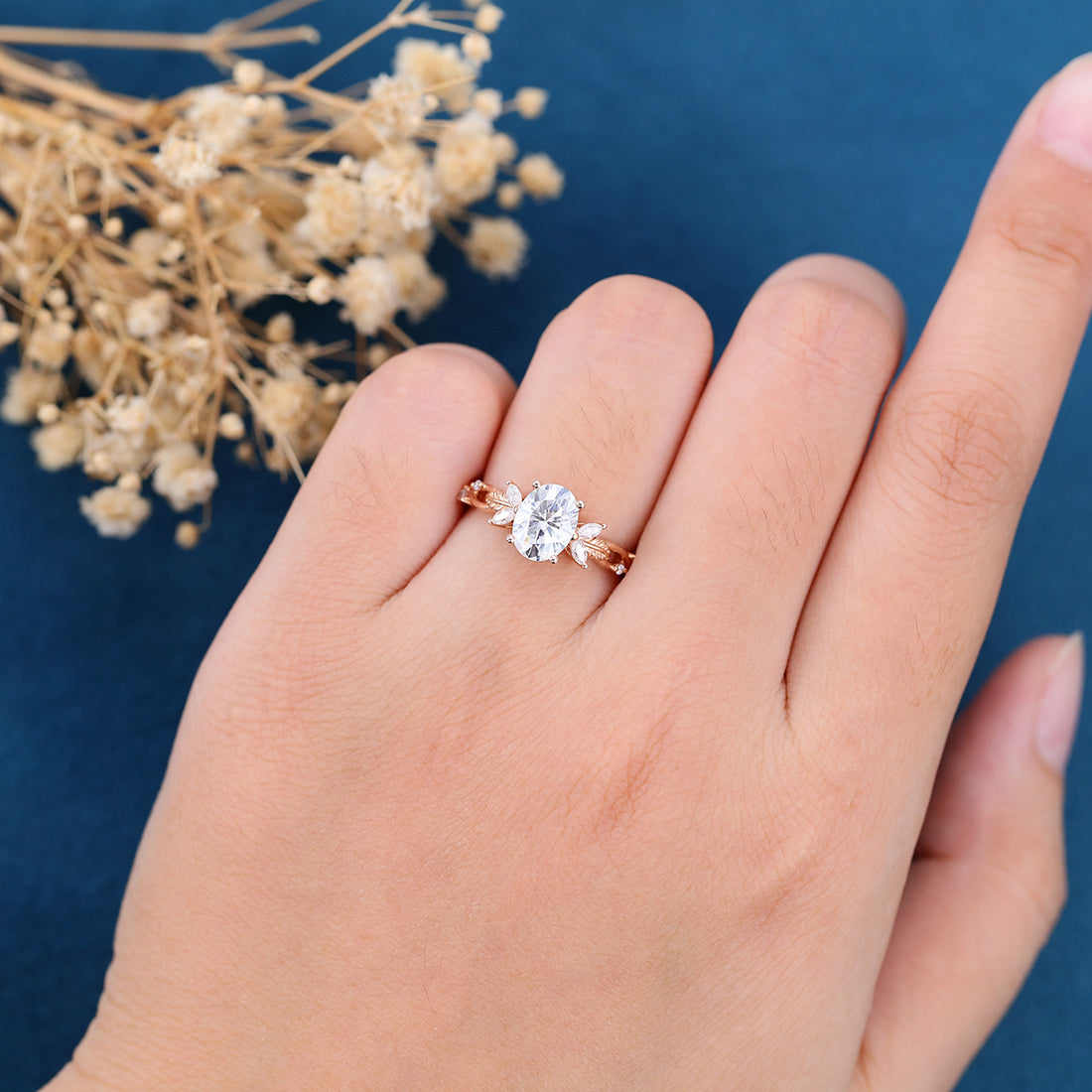 Oval cut Moissanite Cluster Engagement Ring