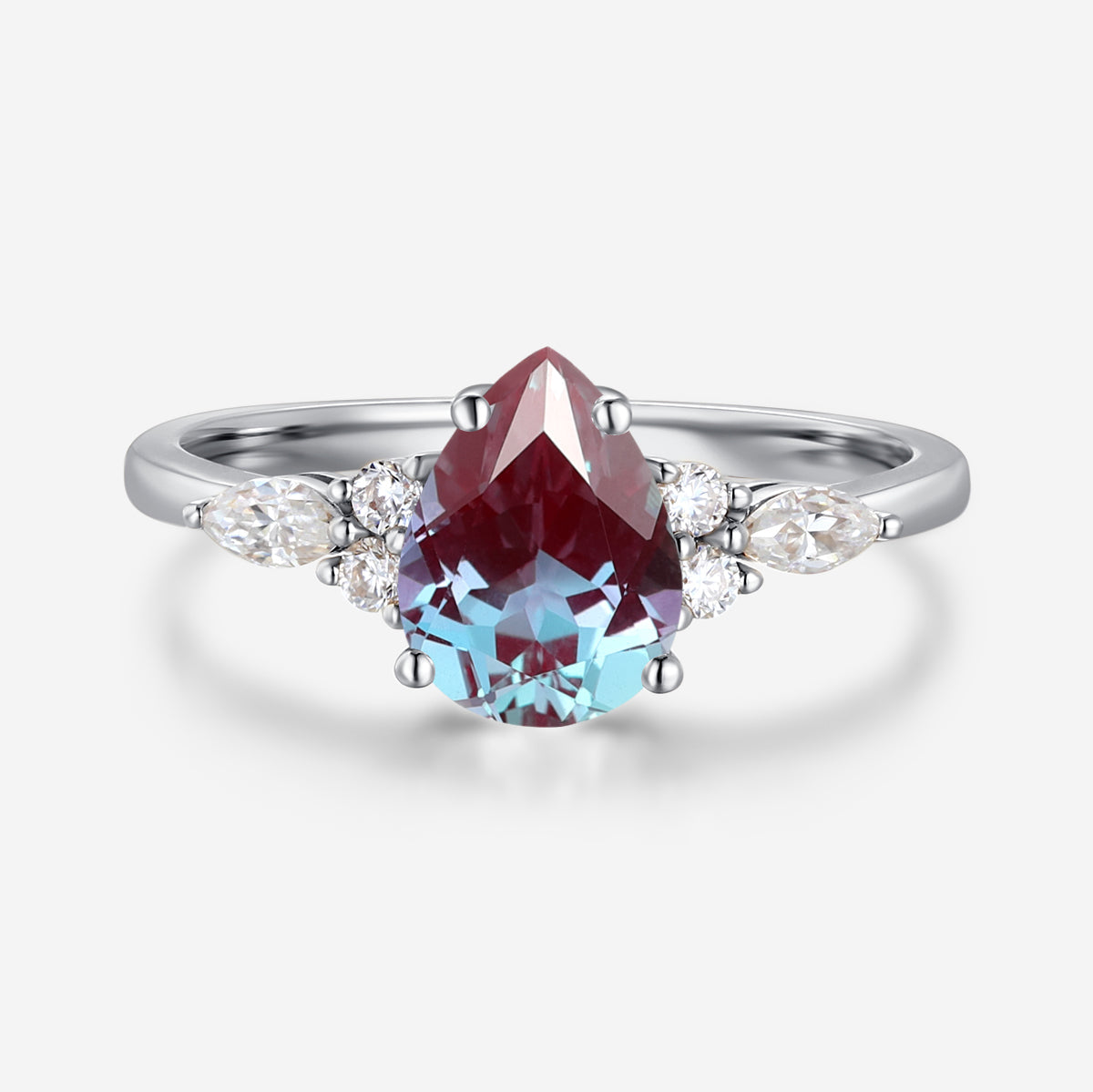 Pear cut Lab Alexandrite Engagement ring for Women