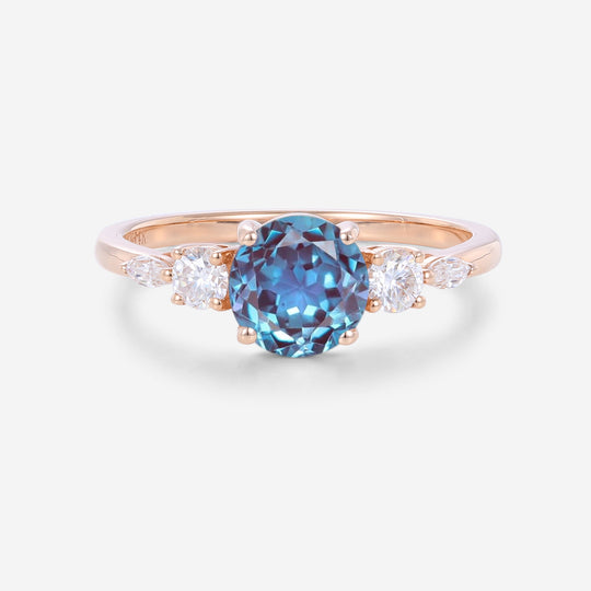 Round cut Lab Sapphire | Diamond Engagement ring