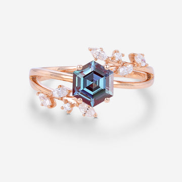 Hexagon cut Alexandrite | Diamond Engagement ring