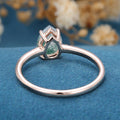 Natural Green Moss Agate pear cut cluster Engagement Ring 