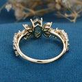 Long Hexagon cut Moss Agate Gold Engagement Ring