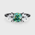 Round cut Green Moissanite Cluster Engagement Ring