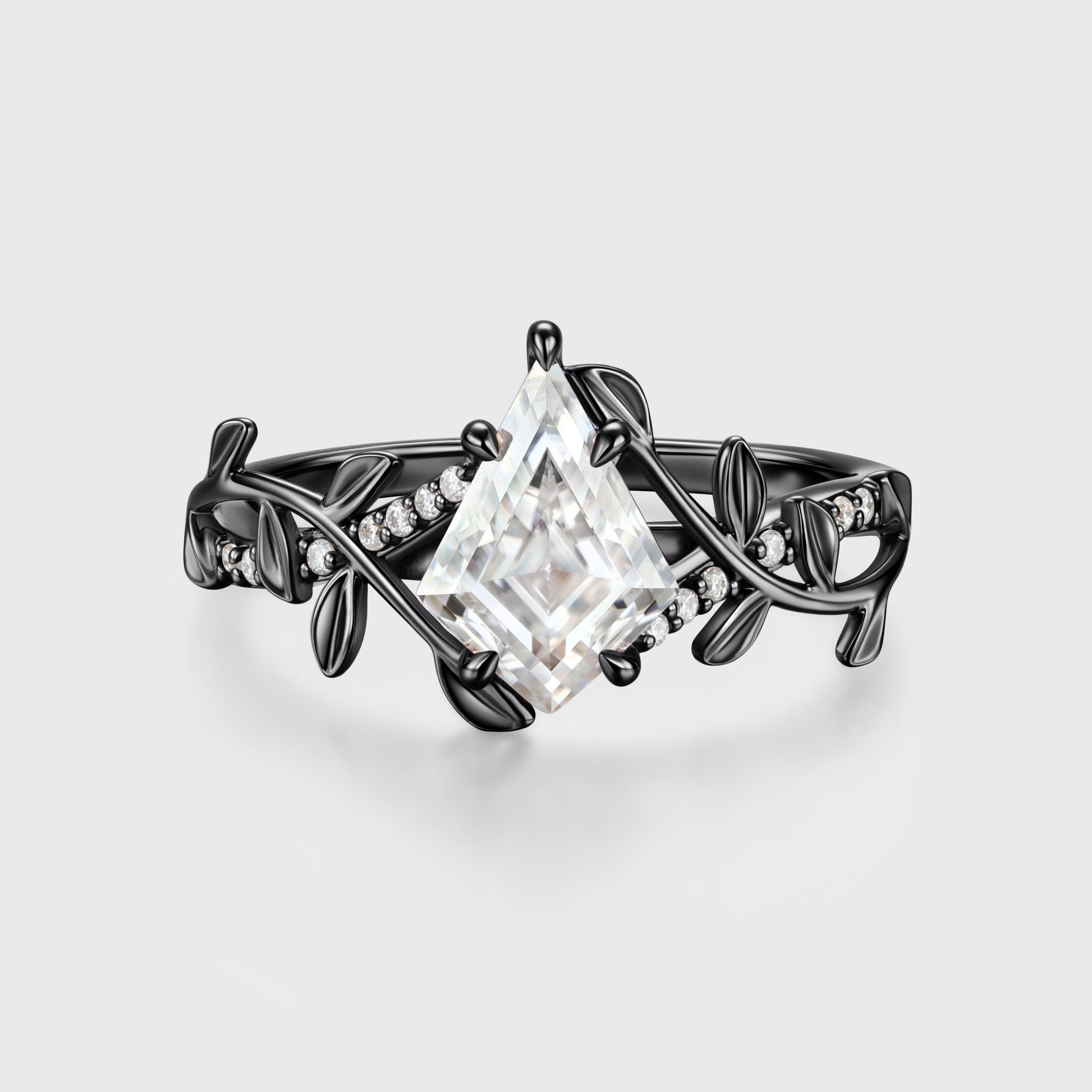 Nature Inspired Kite cut Moissanite Leaf Gold Engagement Ring