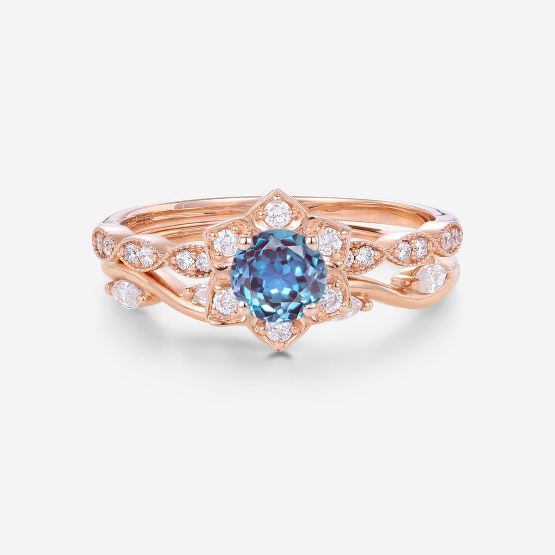 Round cut Lab Alexandrite | Diamond ring set