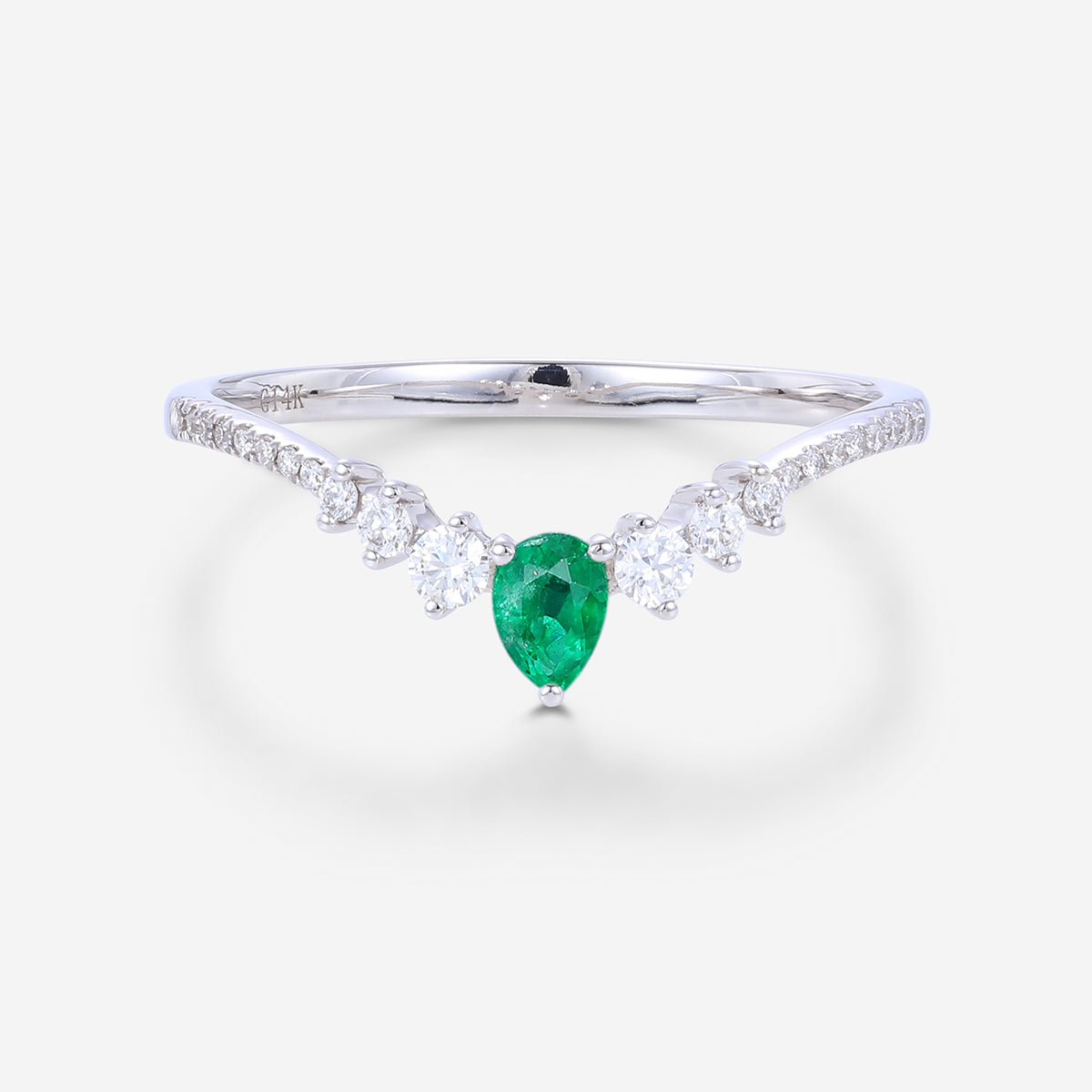 Pear shaped Emerald | half eternity moissanite Curved Wedding Band Ring