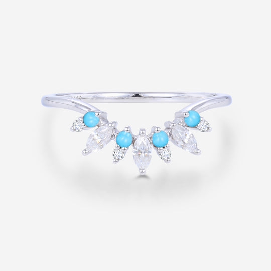 Marquise Moissanite/diamond | Turquoise Curved Wedding Band Ring