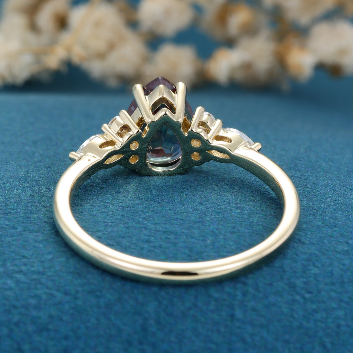 Pear shaped Lab Alexandrite Cluster Engagement ring