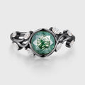 Nature Inspired Round cut Moss Agate Leaf Gold Engagement Ring