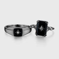 Emerald cut Black Onyx Rose Gold Couples Ring Set