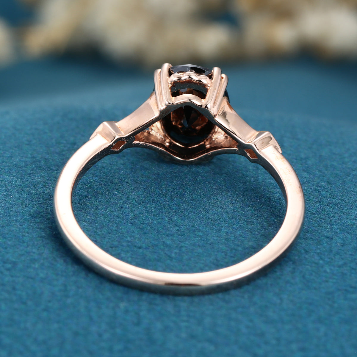 Oval cut Black Onyx Solid Gold Engagement Ring