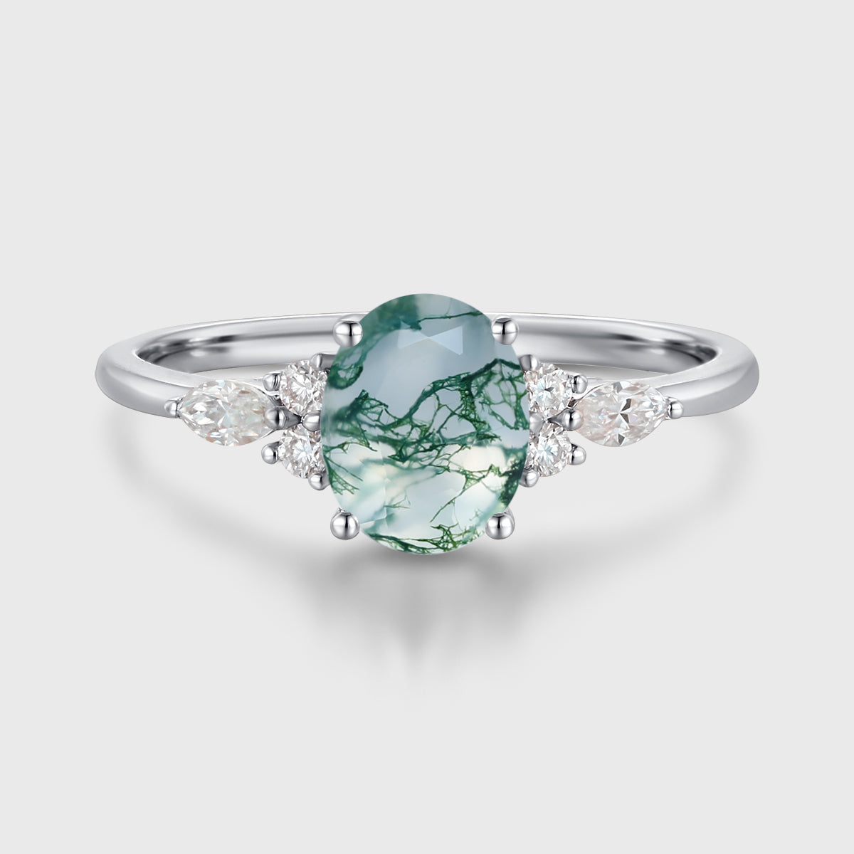 Oval cut Moss Agate | Diamonds Engagement ring