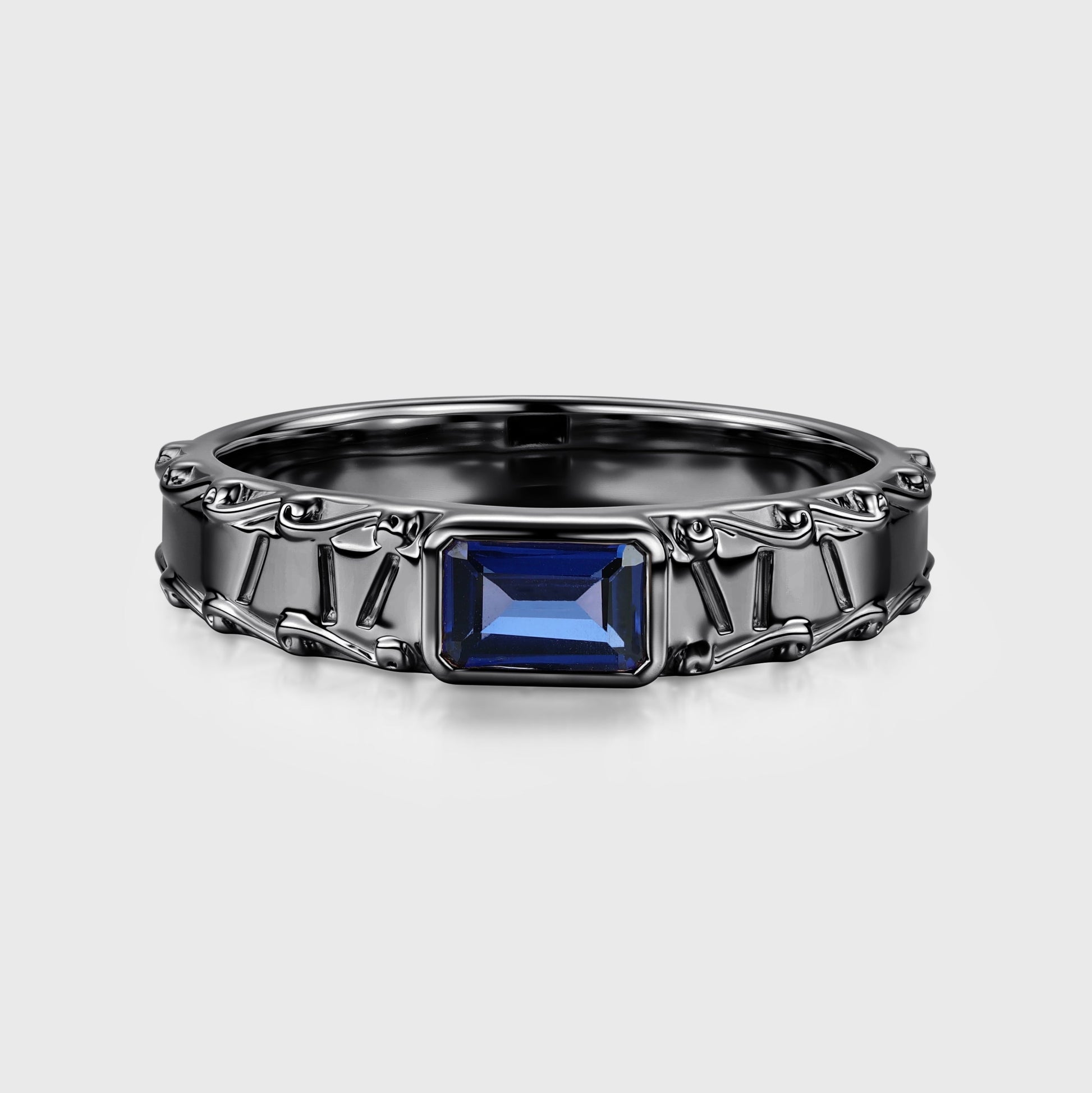 Unique Emerald cut Lab Sapphire Mens Wedding Band Promise Rings For Men