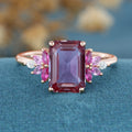 Radiant Cut lab Alexandrite  Cluster Engagement Ring 