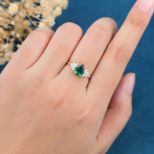 1.2 Carat pear cut Lab Emerald Engagement Ring