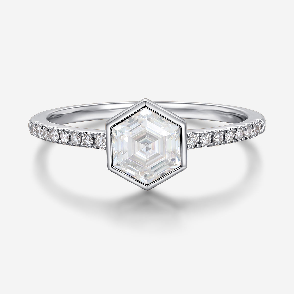 Bezel setting Hexagon cut Moissanite Half Eternity Gold Engagement Ring