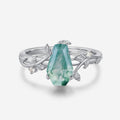 Coffin Cut Natural Green Moss Agate  Engagement Ring