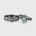 Kite Green Moss Agate & Whiskey Barrel Couples Ring Set- His and Hers Wedding Band Rose Gold Matching Promise Rings