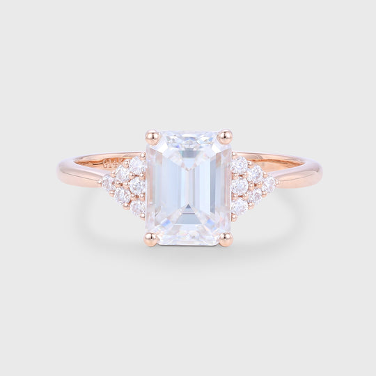 Emerald cut Moissanite  Cluster Engagement Ring
