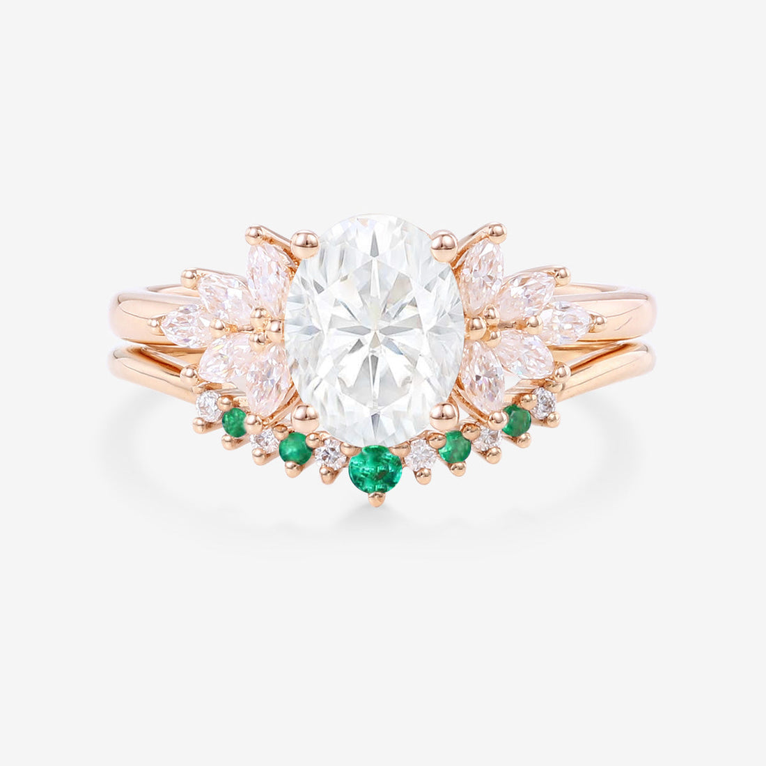 2PCS Oval cut Moissanite Cluster Engagement ring Bridal Set