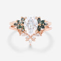 Oval Cut Moissanite+Moss Agate Rose Gold Wedding Bridal set