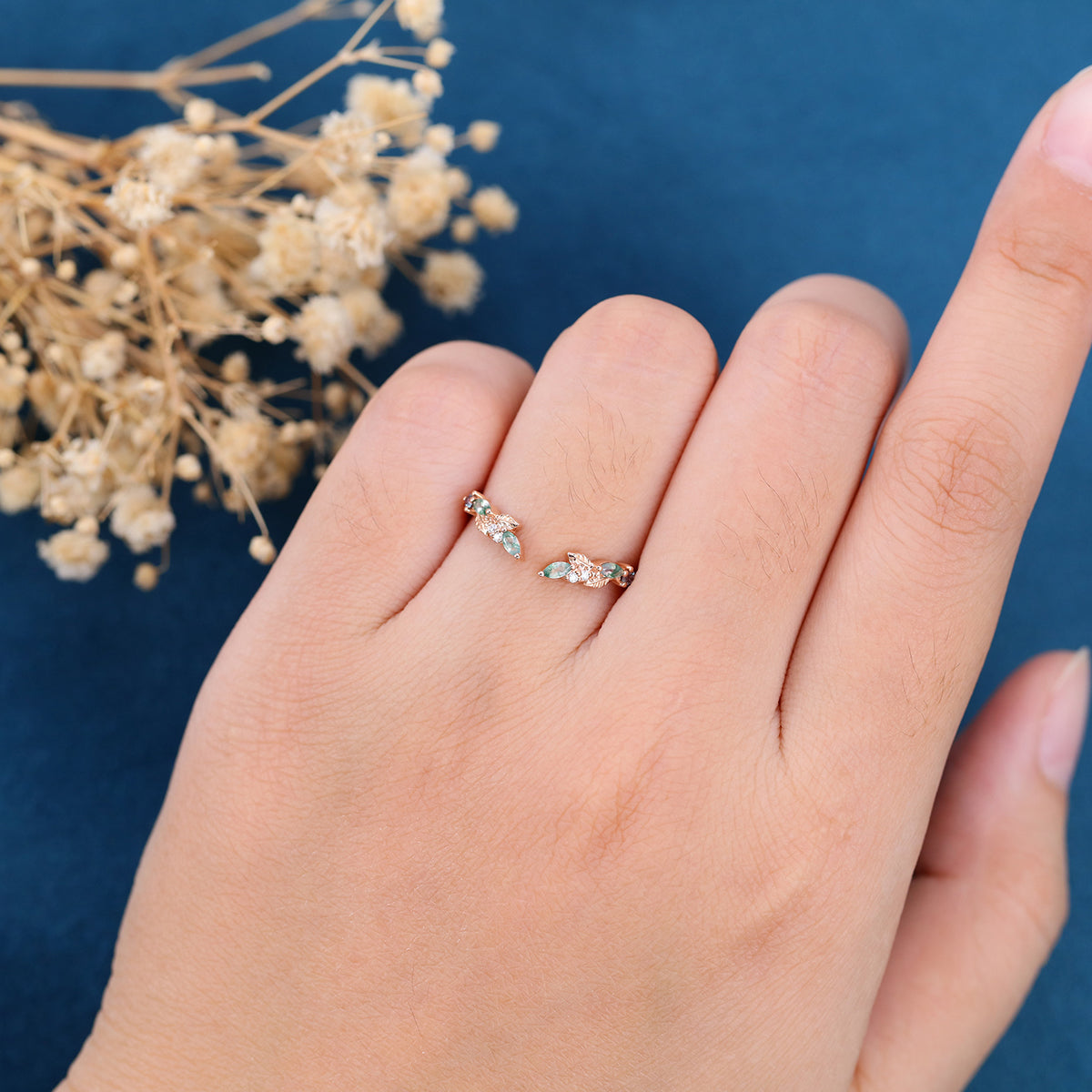 Nature Inspired Moissanite | Diamonds Leaf branch stacking Gold wedding ring (Copy)