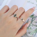 Forever Glow Moss Agate Couple Rings | Rose Gold Leaf Wedding Bridal Set (Copy)