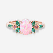 Oval cut Lab Pink Opal Rose Gold Engagement ring