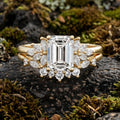 1.0CT~5.0CT Emerald cut Lab grown Diamond Cluster Engagement Ring Set