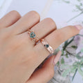 Forever Glow Moss Agate Couple Rings | Rose Gold Leaf Wedding Bridal Set