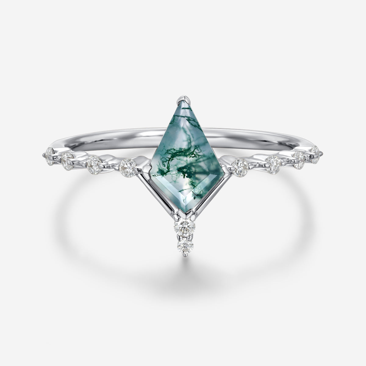 Kite Cut Moss Agate Yellow Gold Engagement Ring