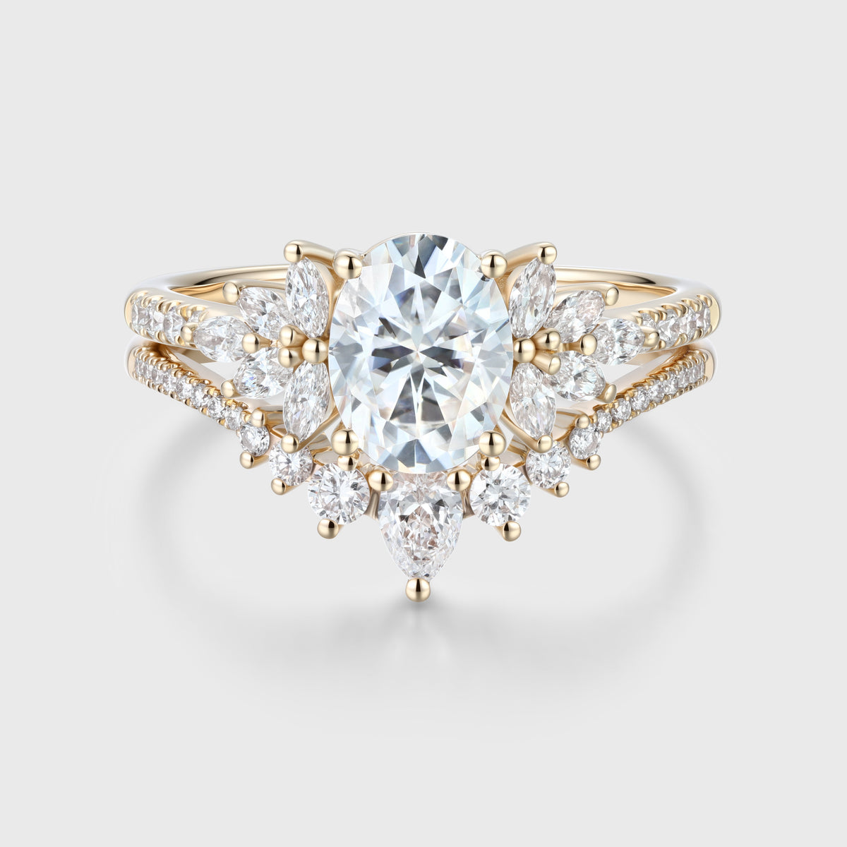 Oval cut Cluster Moissanite engagement ring set vintage