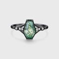 Coffin cut Moss Agate Solid Gold Engagement Ring