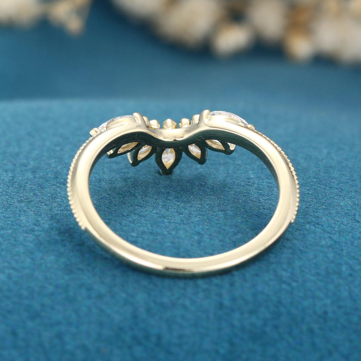 Marquise cut Moissanite Curved Wedding Band