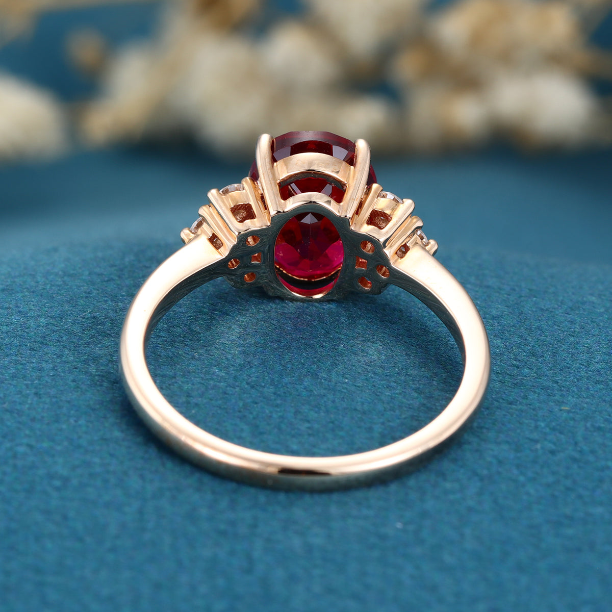 Oval cut Lab Ruby Solid Gold Engagement Ring