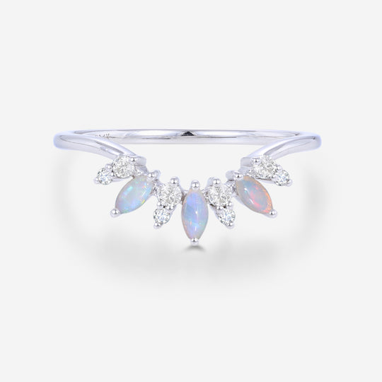 Marquise cut Opal |  Diamond Curved Wedding Band Ring