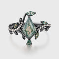 Nature Inspired Kite cut Moss Agate Leaf Gold Engagement Ring