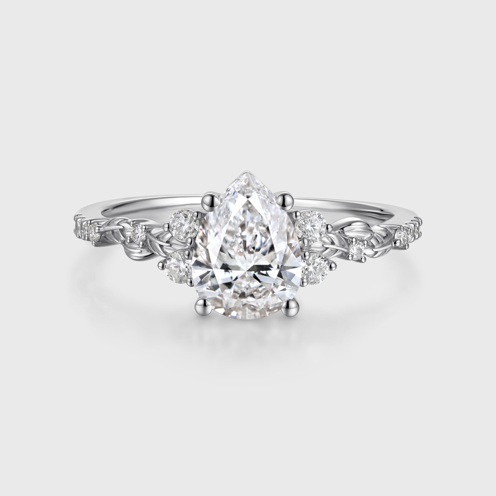 1.0CT~5.0CT Pear cut Lab grown Diamond Luxury Pave Leaf Engagement Ring