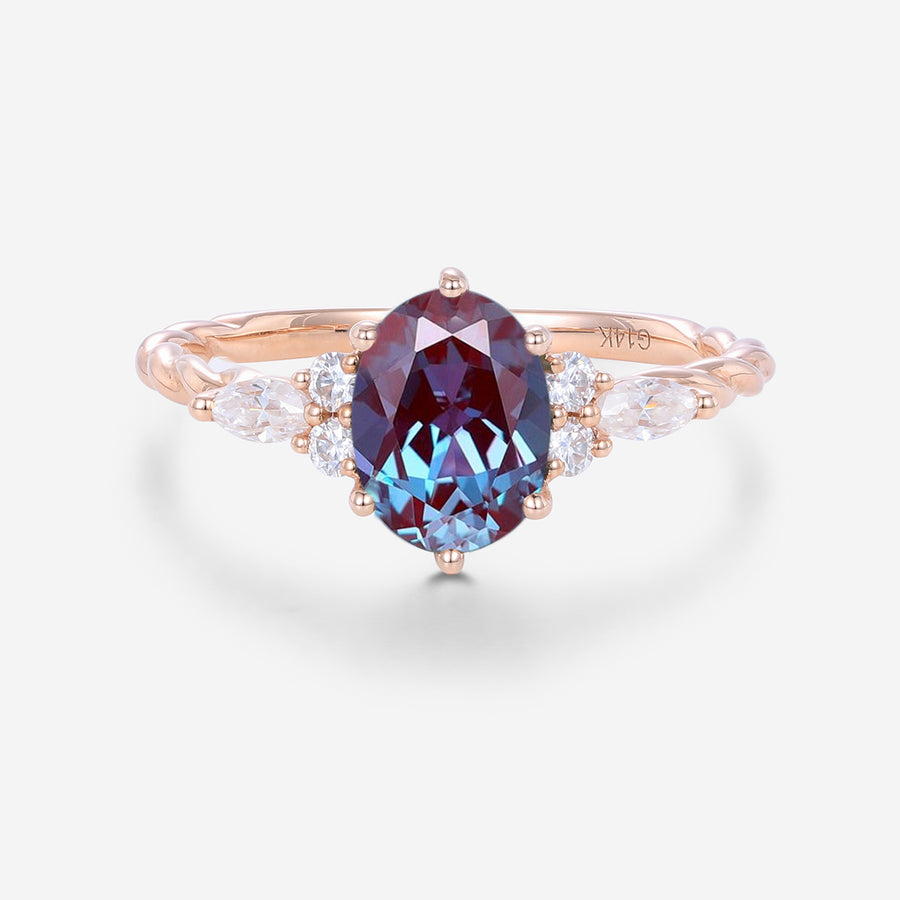 Oval cut Lab Alexandrite | Diamond Engagement ring