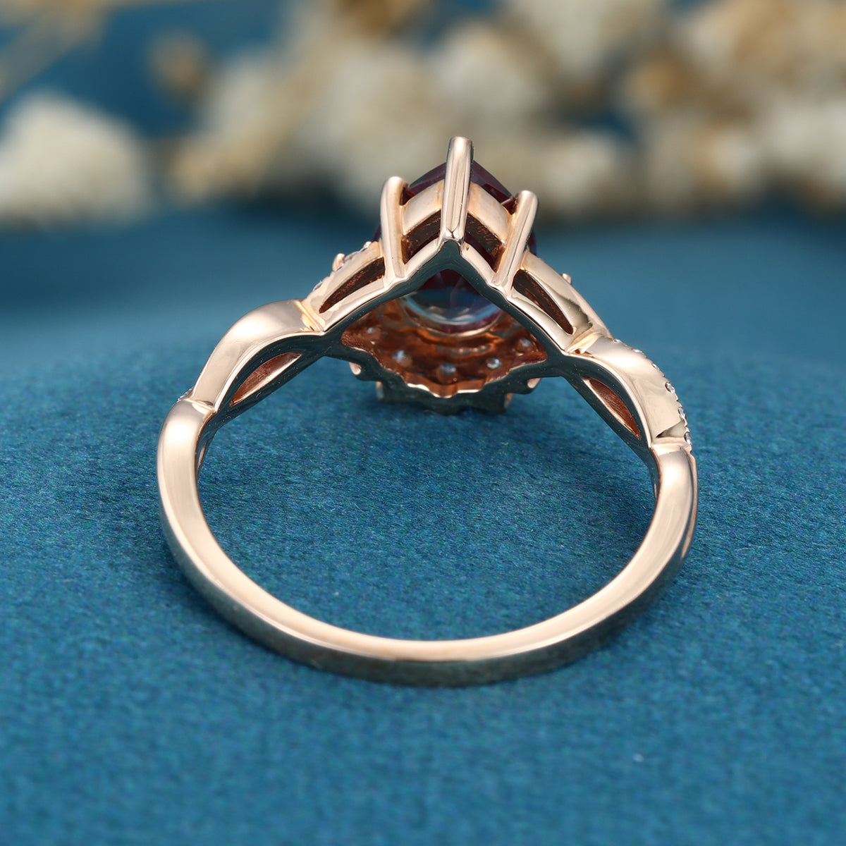 Pear cut Lab Alexandrite Solid Gold Engagement Ring