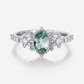 Bezel setting Oval cut Moss Agate Halo Moissanite | Diamonds Gold Engagement Ring
