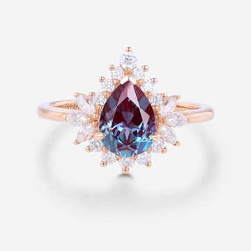 Pear cut Lab Alexandrite | Diamond Engagement ring