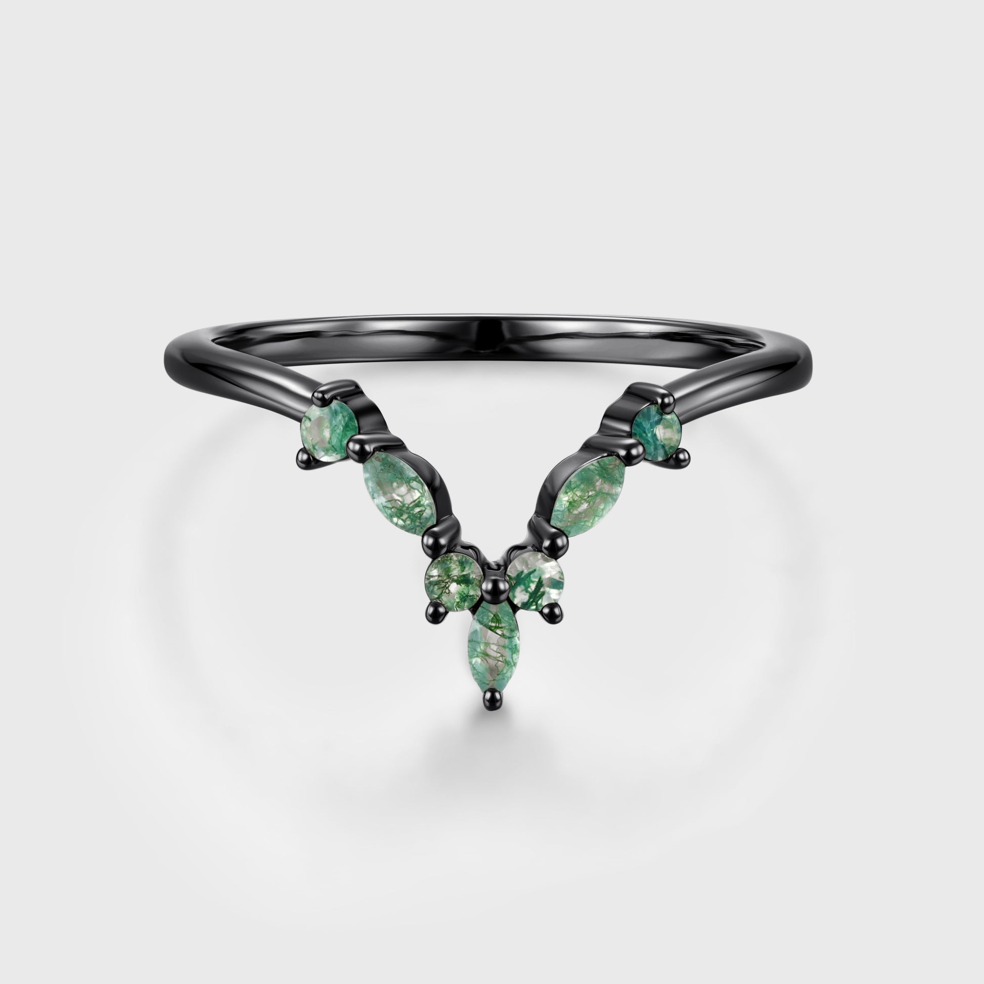 Moss Agate Curved Wedding Band Matching Engagement ring