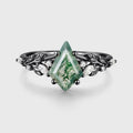 Nature Inspired Kite cut Moss Agate Leaf Gold Engagement Ring