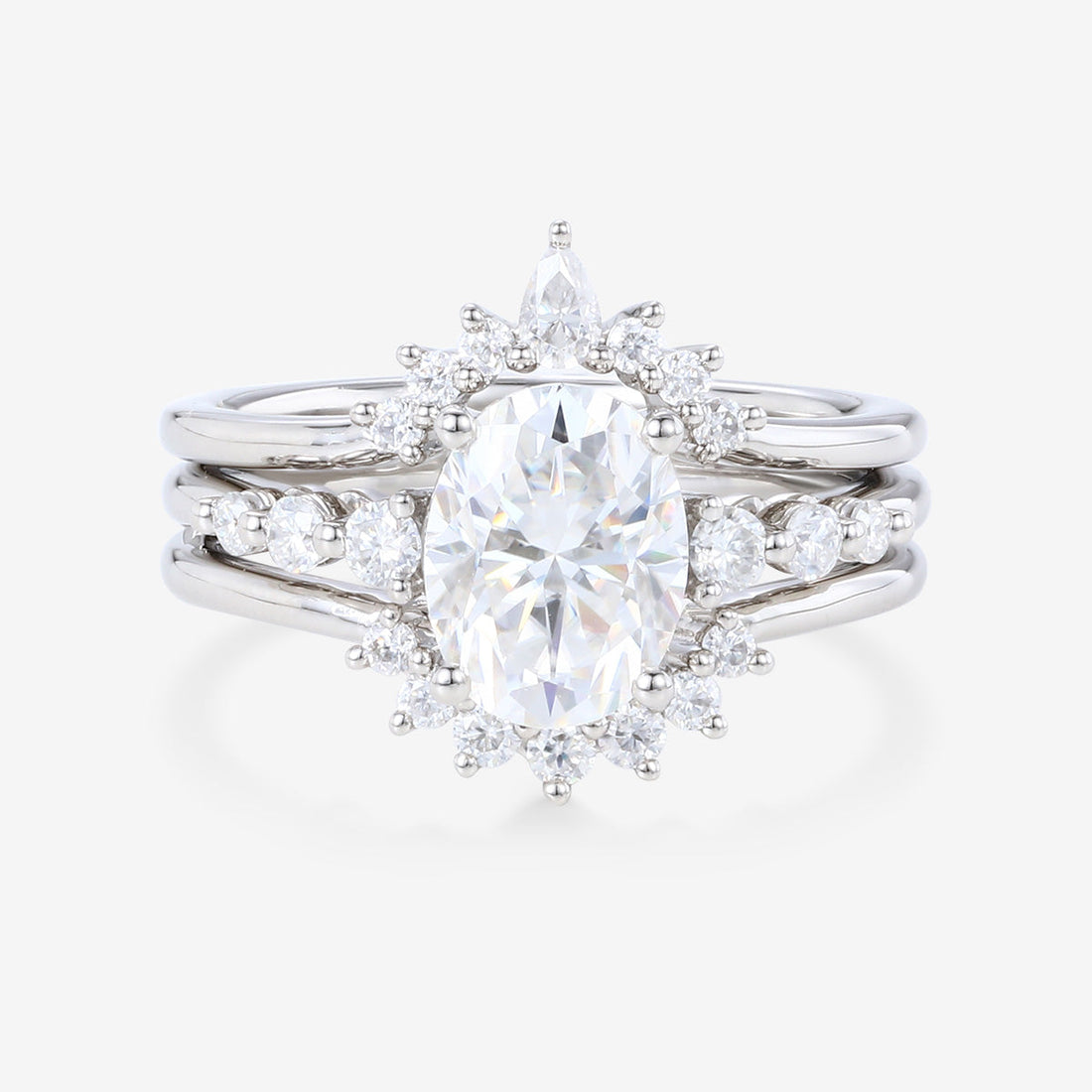 2PCS 1.5 Carat Oval cut Moissanite Engagement ring Bridal Set